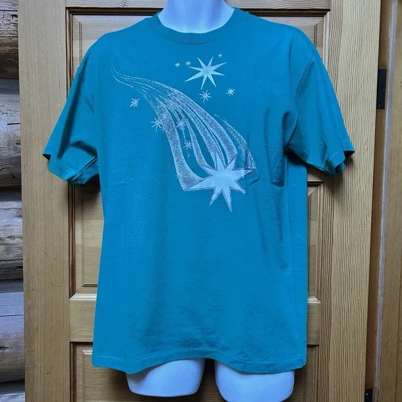 VTG 90s Hanes 50/50 Single Stitch Mens Large Silver Shooting Stars Tee Shirt NOS - Picture 2 of 7